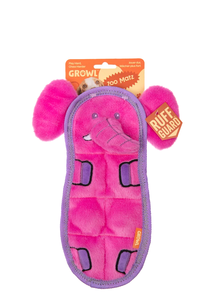GROWL52024.png Peluche plate pour chien avec 7 couineurs – Growl Zoo Matz Ella l’éléphante – Image 1