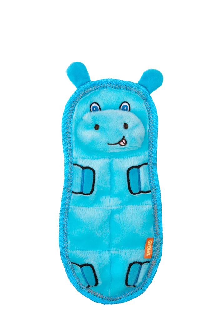 Peluche plate pour chien avec 7 couineurs – Growl Zoo Matz Hugo l’hippopotame – Image 2