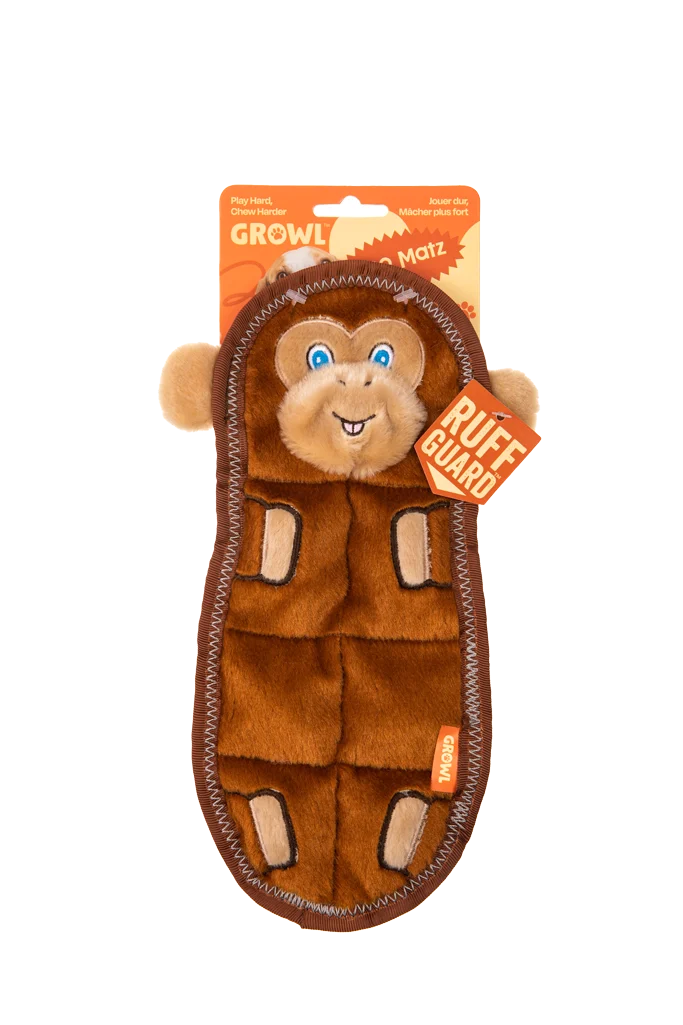 Peluche plate pour chien avec 7 couineurs – Growl Zoo Matz Mildred le singe – Image 1