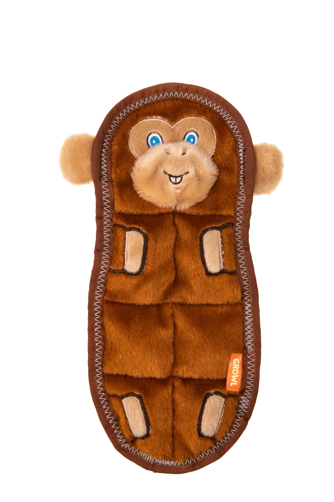 Peluche plate pour chien avec 7 couineurs – Growl Zoo Matz Mildred le singe – Image 2