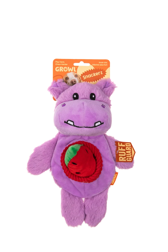 GROWL52031.png Peluche pour chien en peluche avec 2 couineurs et jouet caché – Growl Snackerz Hilda de Hippo – Image 1