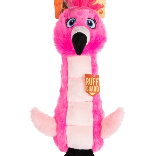 Peluche pour chien flamant rose avec tissu sonore et couineur – Growl Belly Burdz Fione le flamant rose