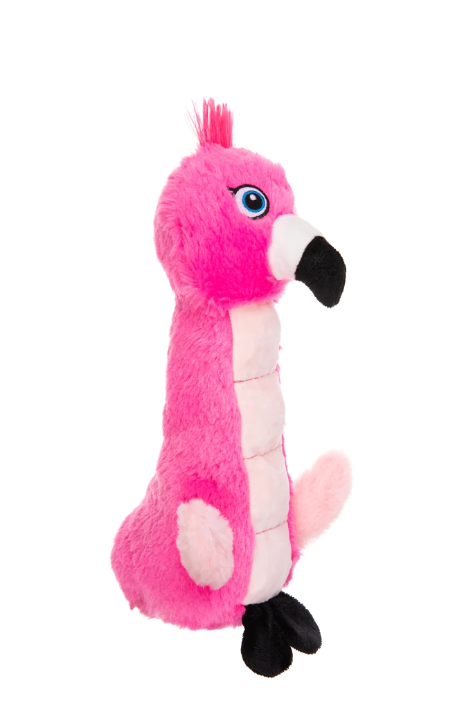 Peluche pour chien flamant rose avec tissu sonore et couineur – Growl Belly Burdz Fione le flamant rose – Image 3