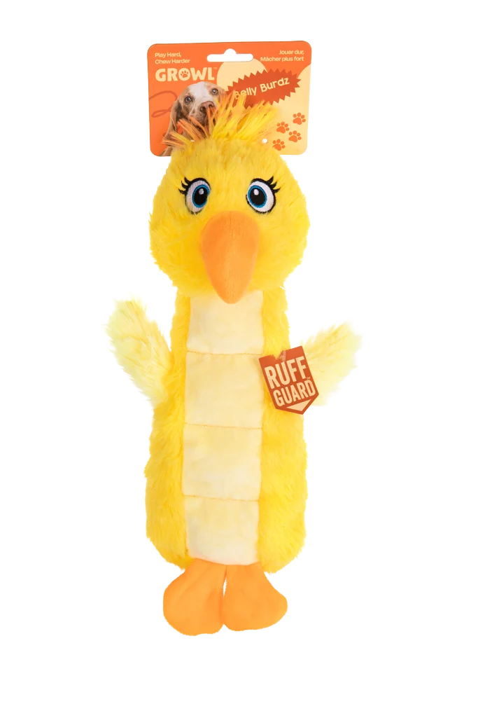 Peluche pour chien avec pouic intégré et couineur – Growl Belly Burdz Sunny le canari – Image 1