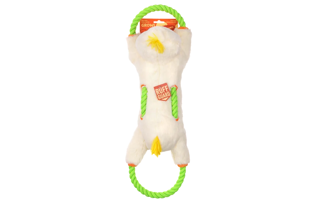 Jouet à tirer pour chiens avec corde continue et grand couineur – Growl Haystackerz Quacker le canard – Image 1
