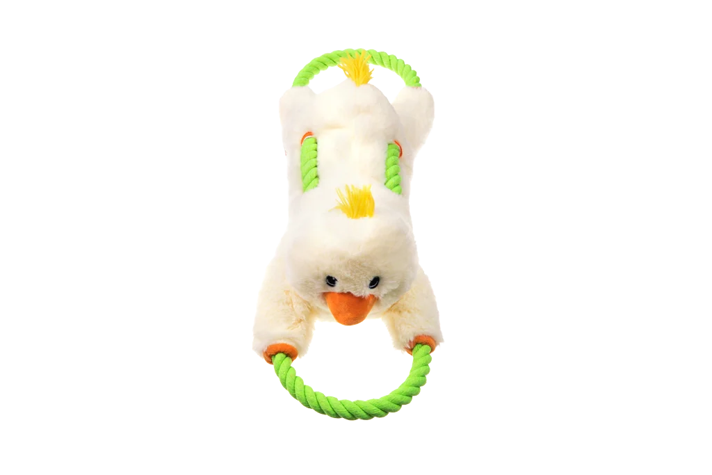 Jouet à tirer pour chiens avec corde continue et grand couineur – Growl Haystackerz Quacker le canard – Image 2