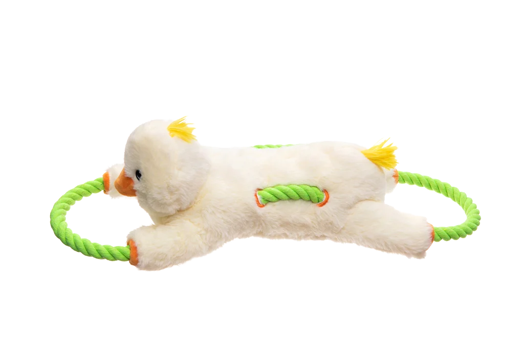 Jouet à tirer pour chiens avec corde continue et grand couineur – Growl Haystackerz Quacker le canard – Image 3