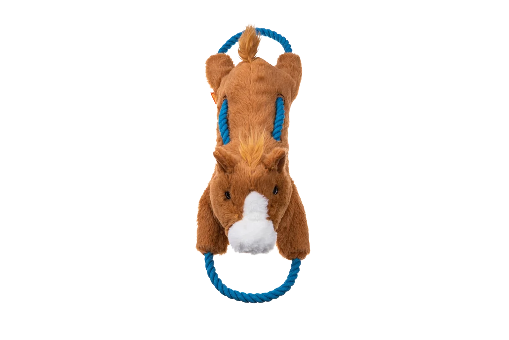 Jouet à tirer pour chien avec corde continue et grand couineur – Growl Haystackerz Hayride le cheval – Image 2