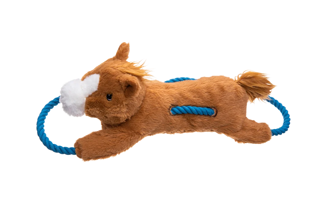 Jouet à tirer pour chien avec corde continue et grand couineur – Growl Haystackerz Hayride le cheval – Image 3