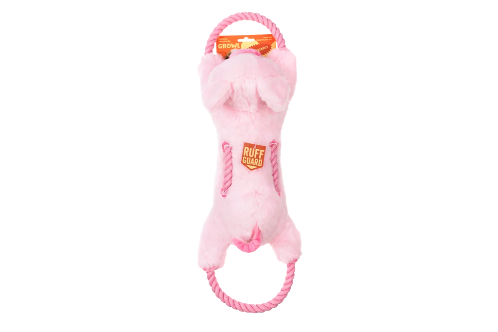 Jouet à tirer pour chien avec corde continue et grand couineur – Growl Haystackerz Puddles le cochon – Image 1
