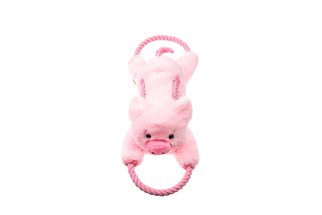 Jouet à tirer pour chien avec corde continue et grand couineur – Growl Haystackerz Puddles le cochon – Image 2