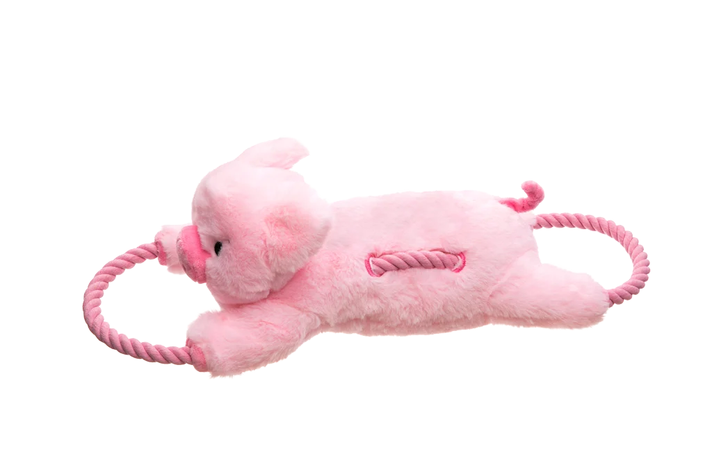 Jouet à tirer pour chien avec corde continue et grand couineur – Growl Haystackerz Puddles le cochon – Image 3