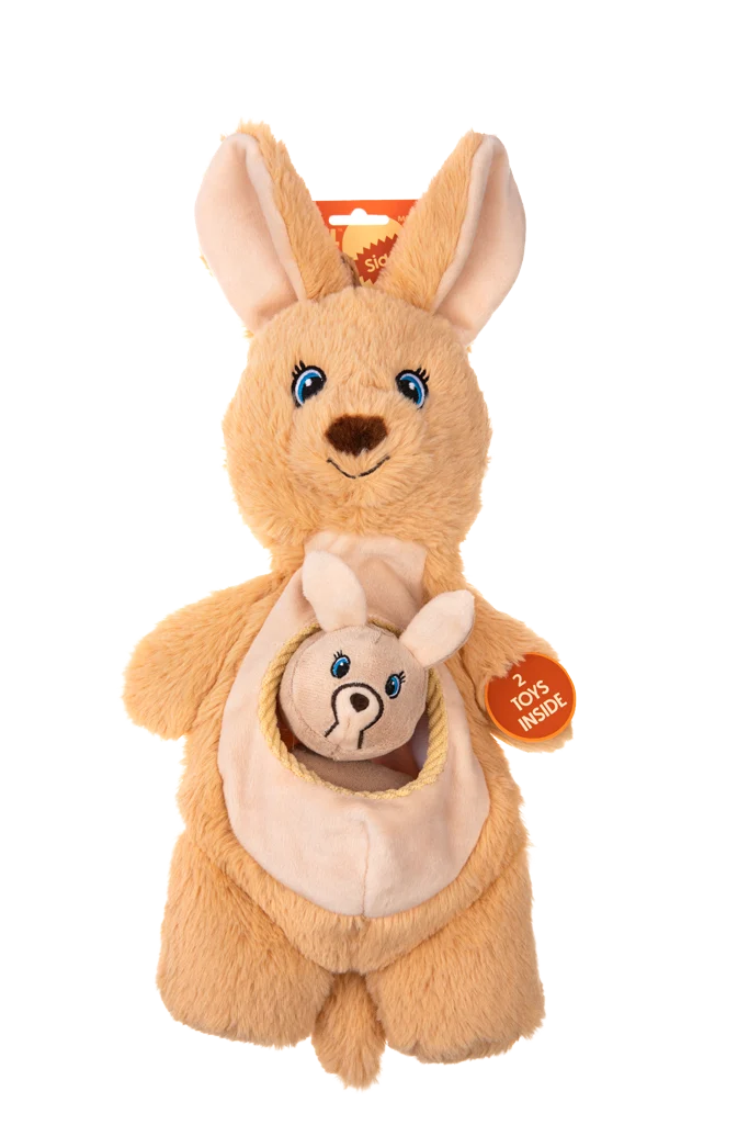 Peluche pour chien avec couineurs et 2 jouets cachés – Growl Sidekicks Kanga Joey – Image 1