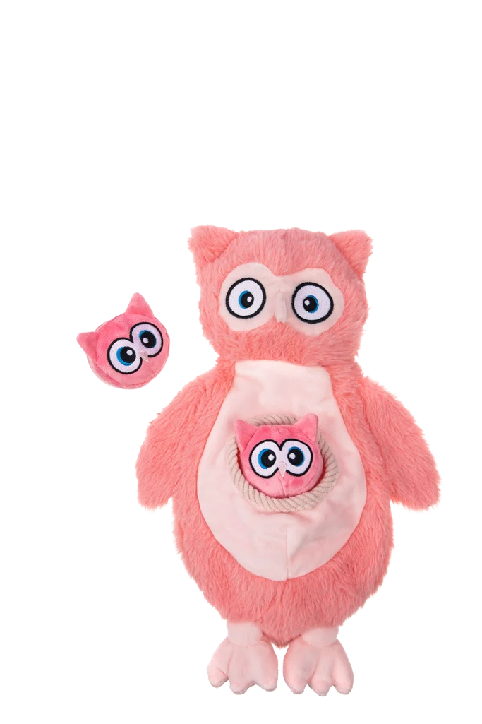 Peluche pour chien en peluche avec couineurs et 2 jouets cachés – Growl Sidekicks Hoot et Hootlet – Image 2