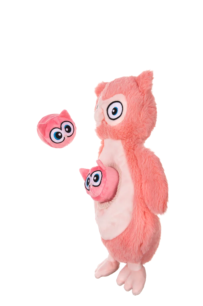 Peluche pour chien en peluche avec couineurs et 2 jouets cachés – Growl Sidekicks Hoot et Hootlet – Image 3