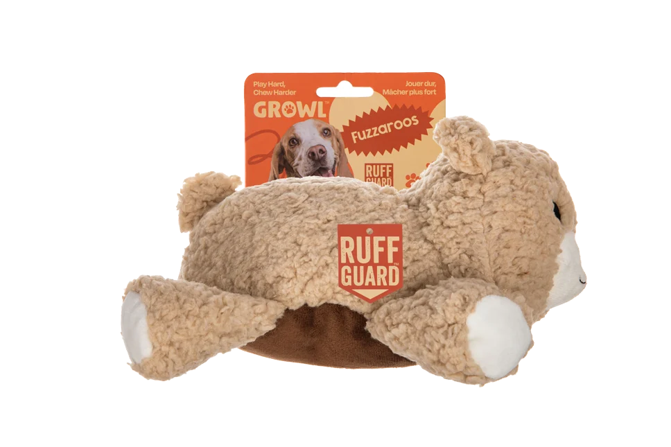 Peluche pour chien en sherpa avec un grand couineur – Growl Fuzzaroos Benny l’Ours – Image 1