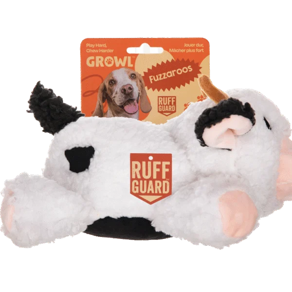 Peluche pour chien en sherpa avec grand couineur – Growl Fuzzaroos Coco la Vache