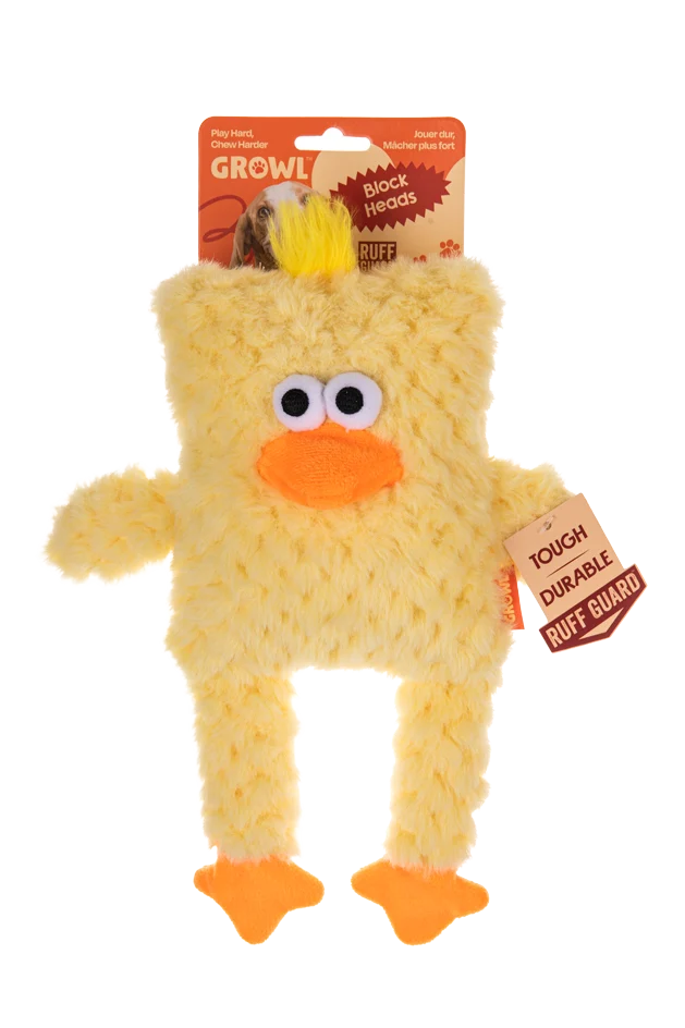 Peluche pour chien en forme de cube avec couineur – Growl Block Heads Cheepers le poussin – Image 1