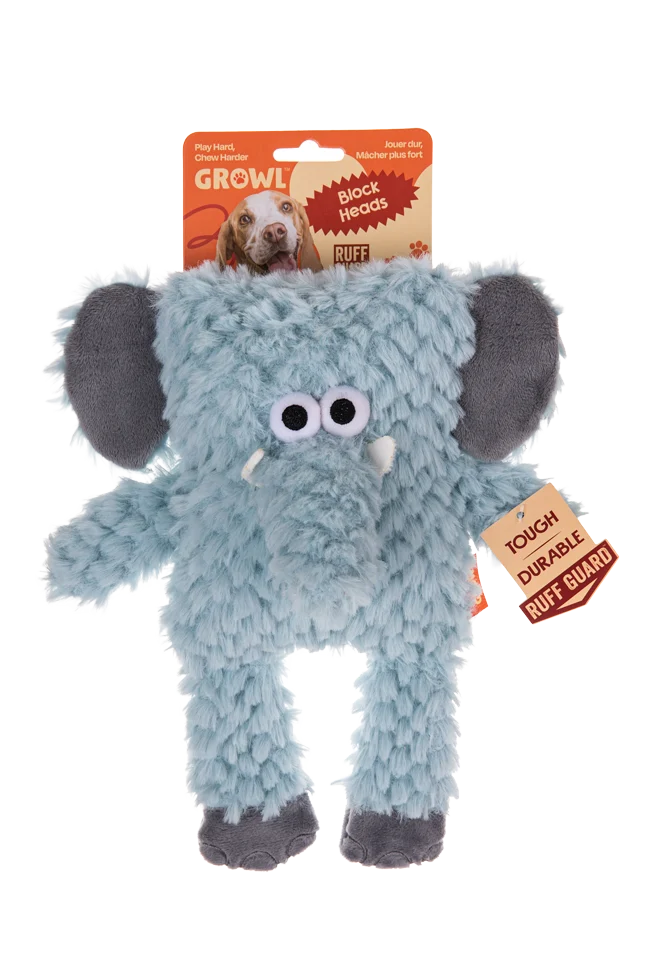 Peluche pour chien avec forme cubique et sifflet – Growl Block Heads Trunky l’éléphant – Image 1