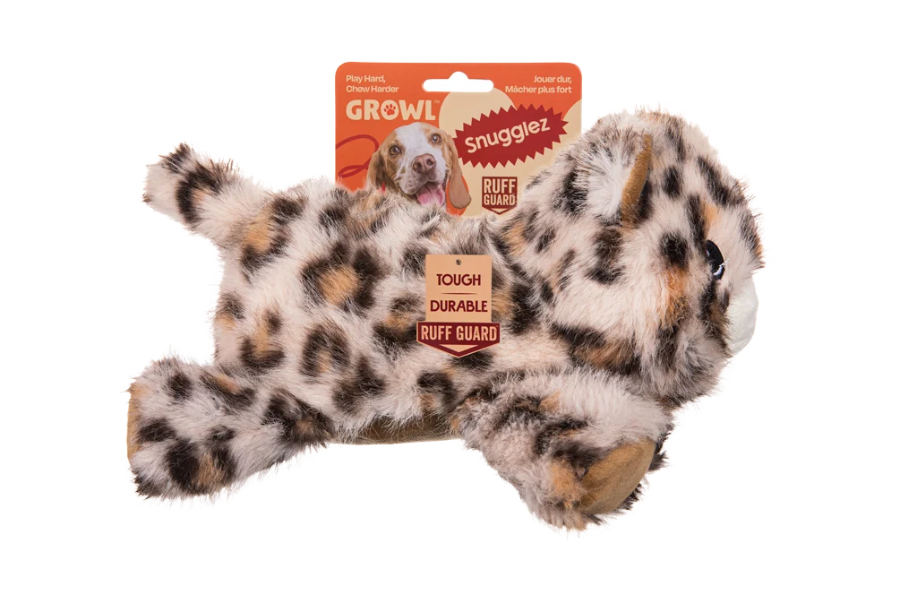 Peluche pour chien à coutures renforcées – Growl Snugglez Larry le léopard – Image 1