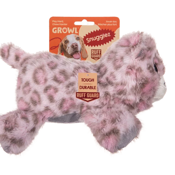 Peluche pour chien à coutures renforcées – Growl Snugglez Sierra le léopard des neiges