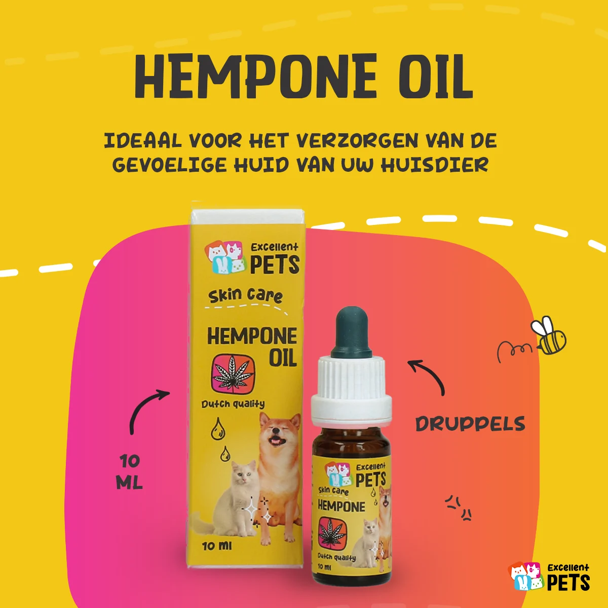 Huile de soin pour la peau des chiens à l’huile de graines de chanvre, 10 ml – Excellent Pets HempOne Oil – Image 2