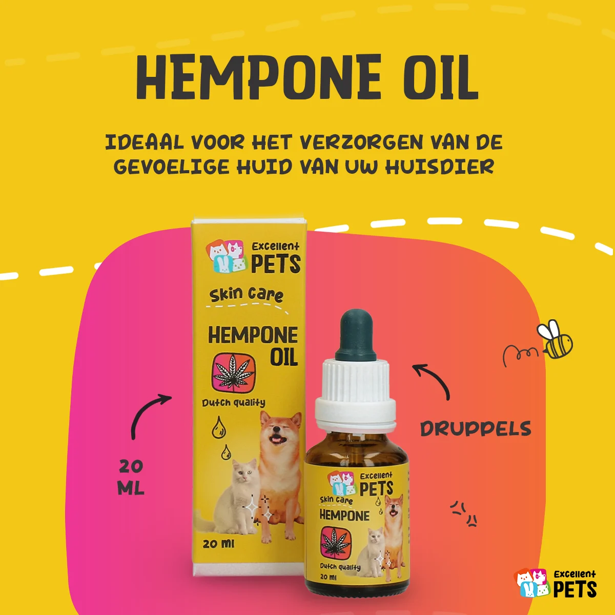 Huile de soin pour la peau des chiens à l’huile de graines de chanvre, 20 ml – Excellent Pets HempOne Oil – Image 2
