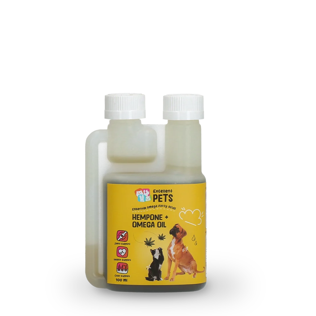 HEMP0101.png Mélange d’huiles pour chiens et chats à l’huile de graines de chanvre, 100 ml – Excellent Pets HempOne + Omega Oil – Image 1