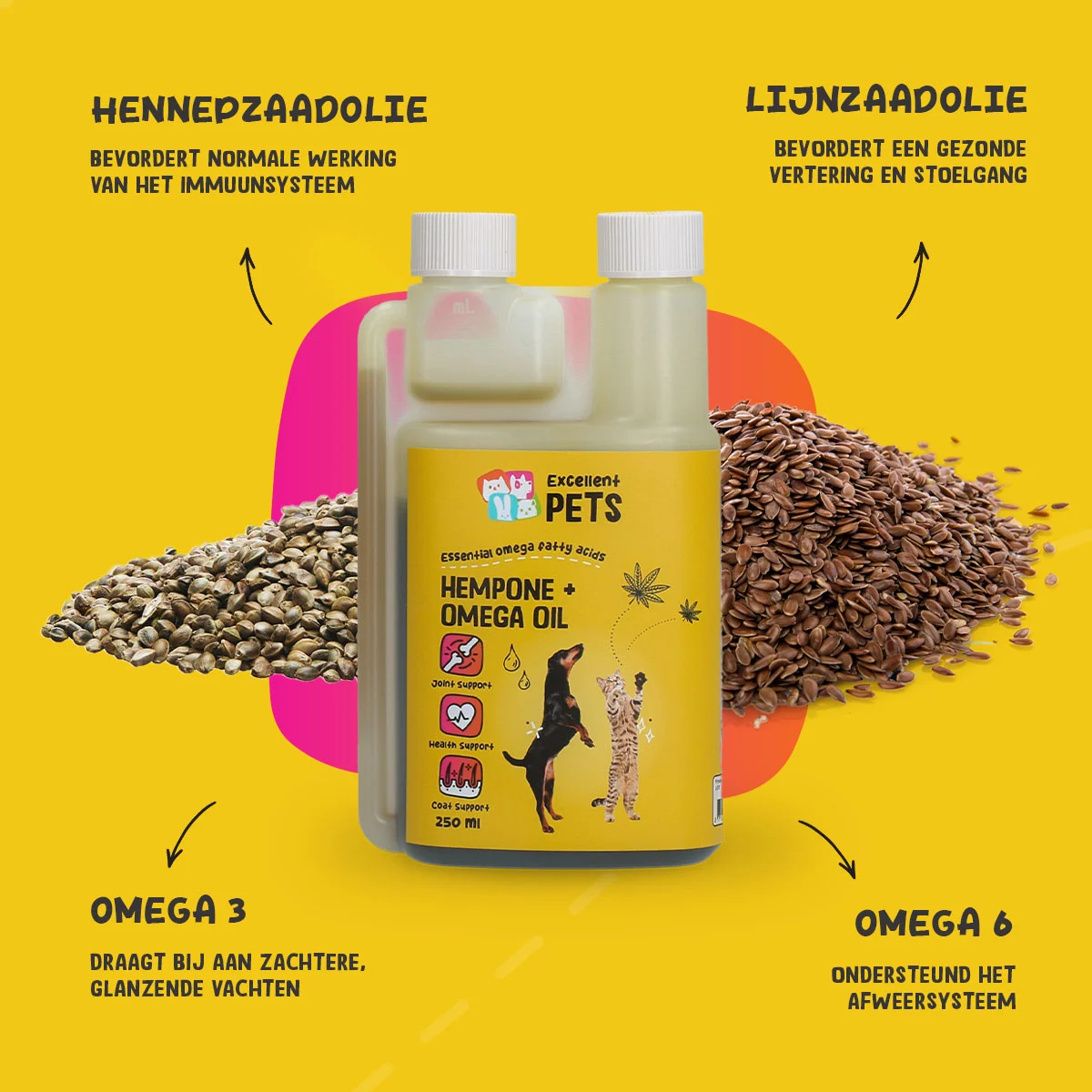 Mélange d’huiles pour chiens et chats à l’huile de graines de chanvre, 250 ml – Excellent Pets HempOne + Omega Oil – Image 5