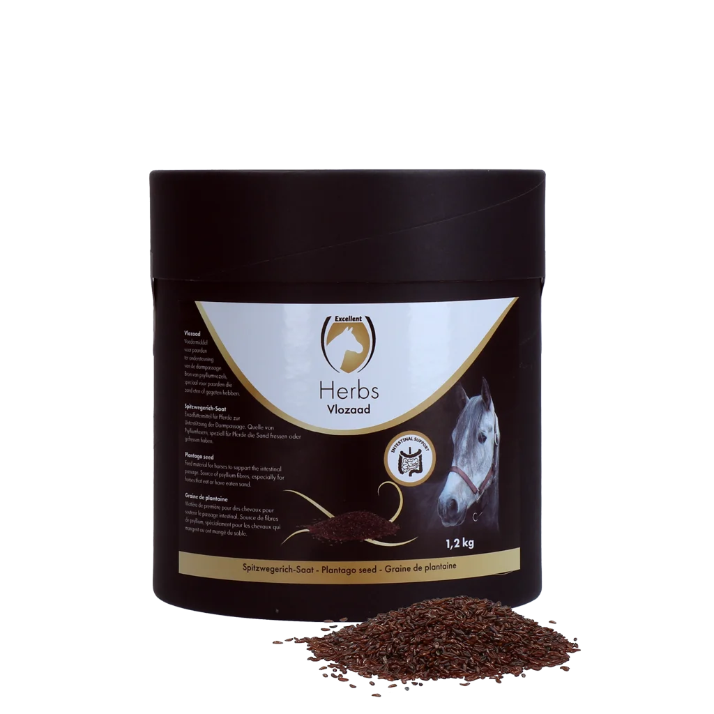HERB026.png Graines de psyllium pour chevaux avec fibres de psyllium, 1,2 kg – Excellent Horse Herbs Vlozaad – Image 1