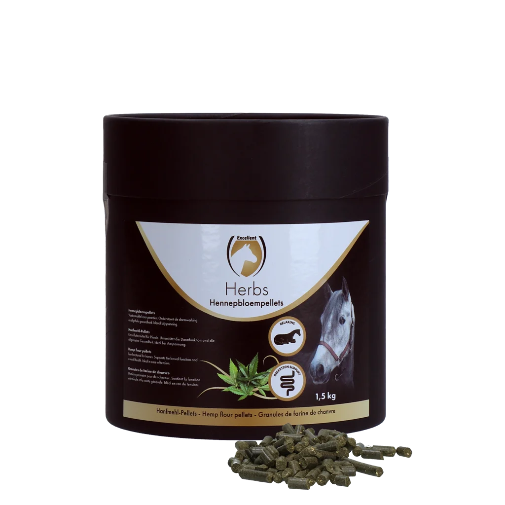 Granulés de fleurs de chanvre pour chevaux, pour soutenir le fonctionnement intestinal, 1,5 kg – Excellent Horse Herbs Hennepbloempellets – Image 1