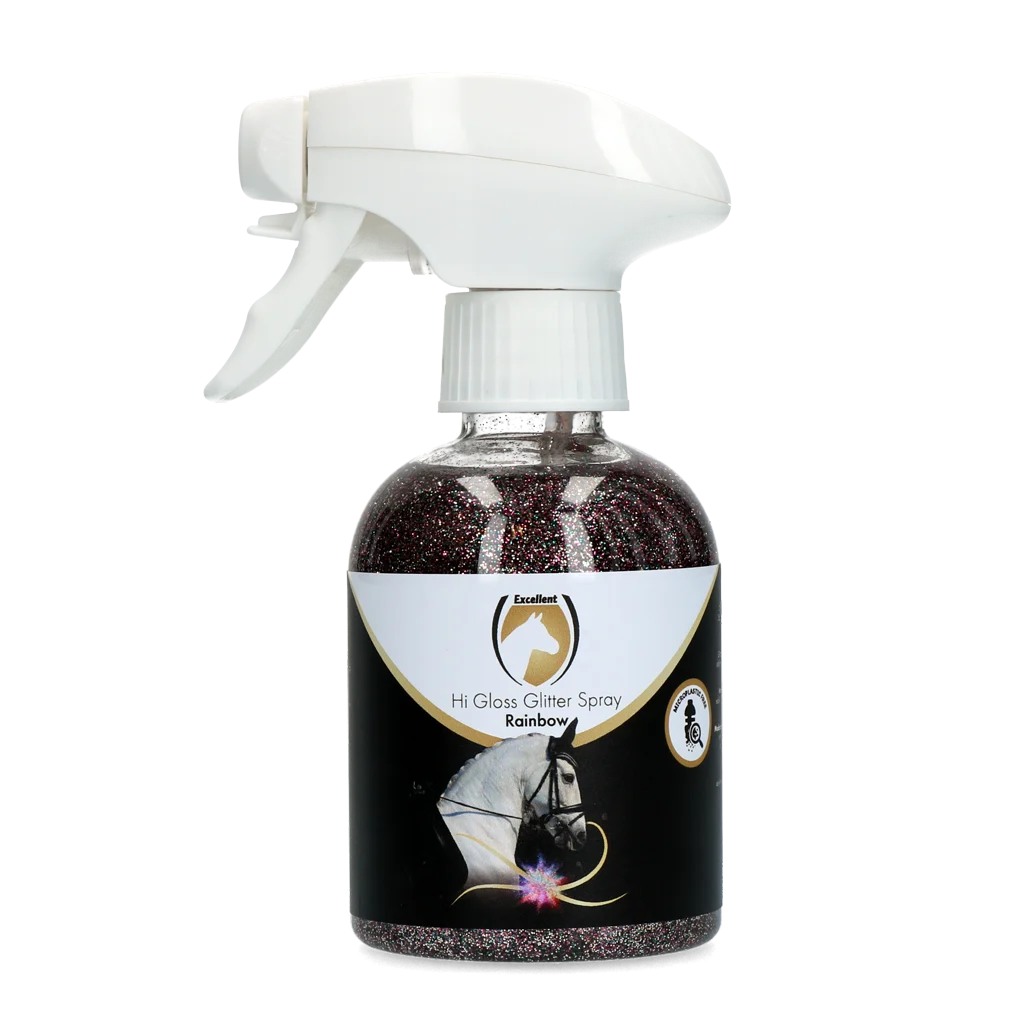 Spray pailleté pour la robe, la crinière et la queue, 250 ml – Excellent Horse Hi Gloss Glitter Spray Rainbow – Image 1
