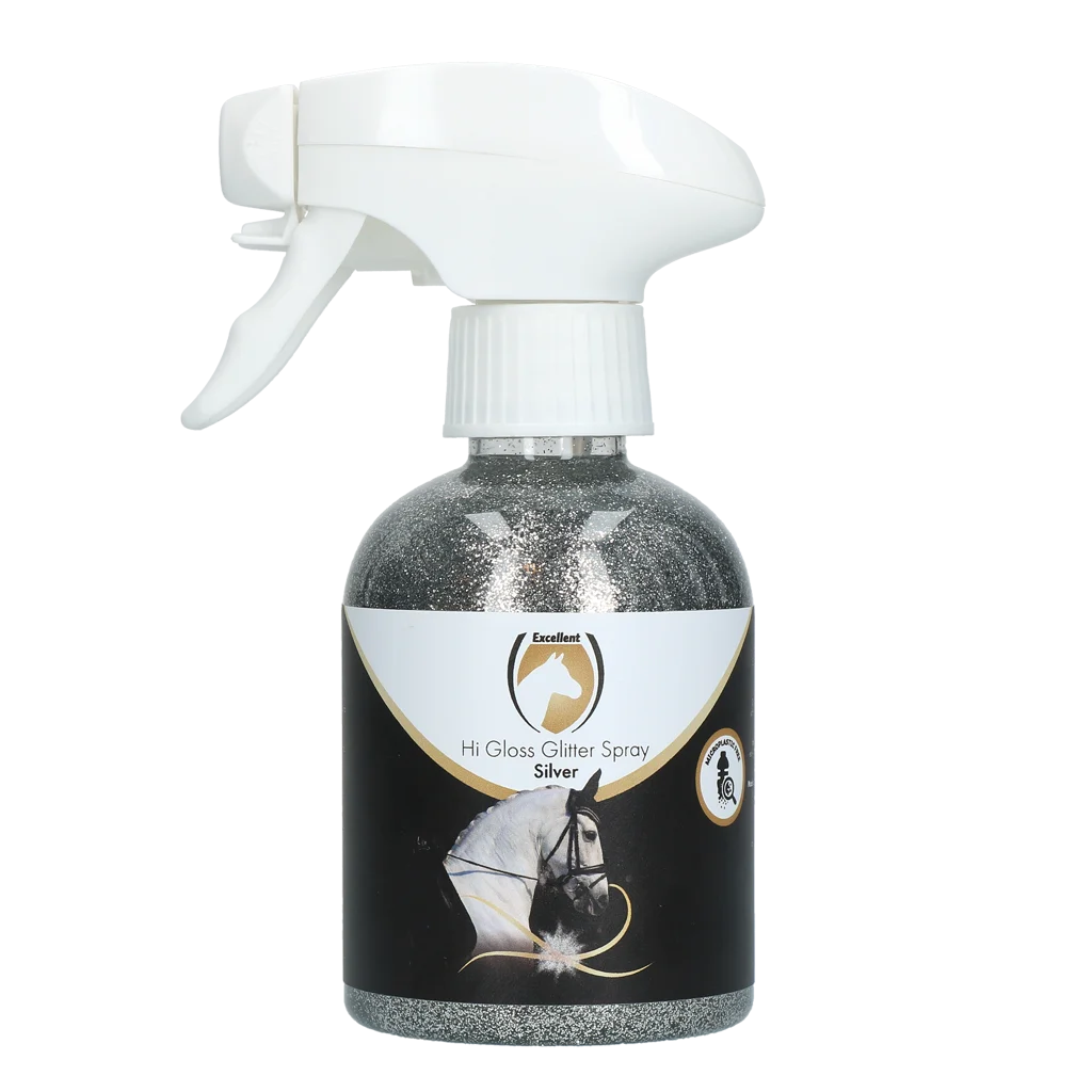 HIGL5052.png Spray pailleté pour la robe, la crinière et la queue, 250 ml – Excellent Horse Hi Gloss Glitter Spray Silver – Image 1