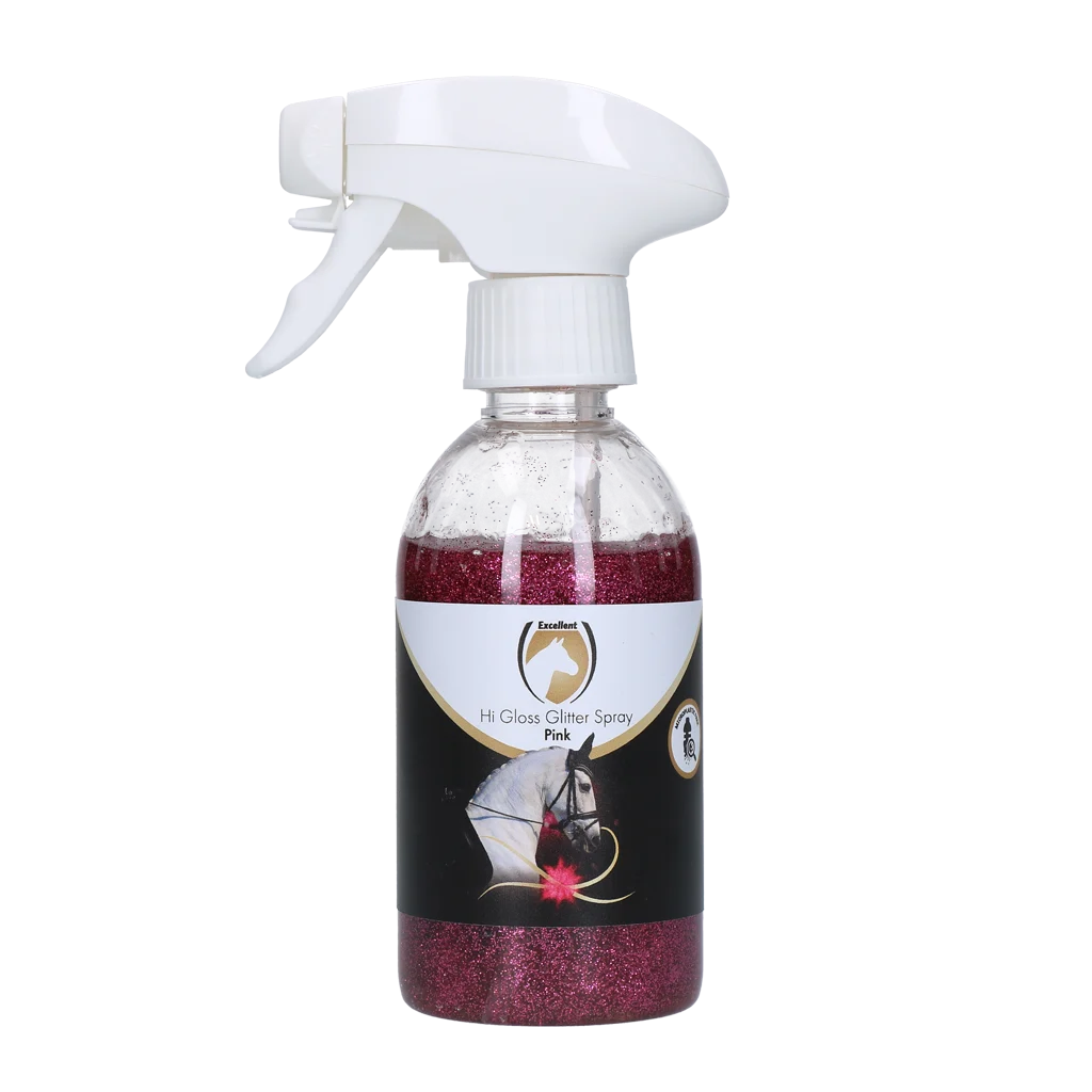 HIGL5053.png Spray pailleté pour robe, crinière et queue, 250 ml – Excellent Horse Hi Gloss Glitter Spray Pink – Image 1