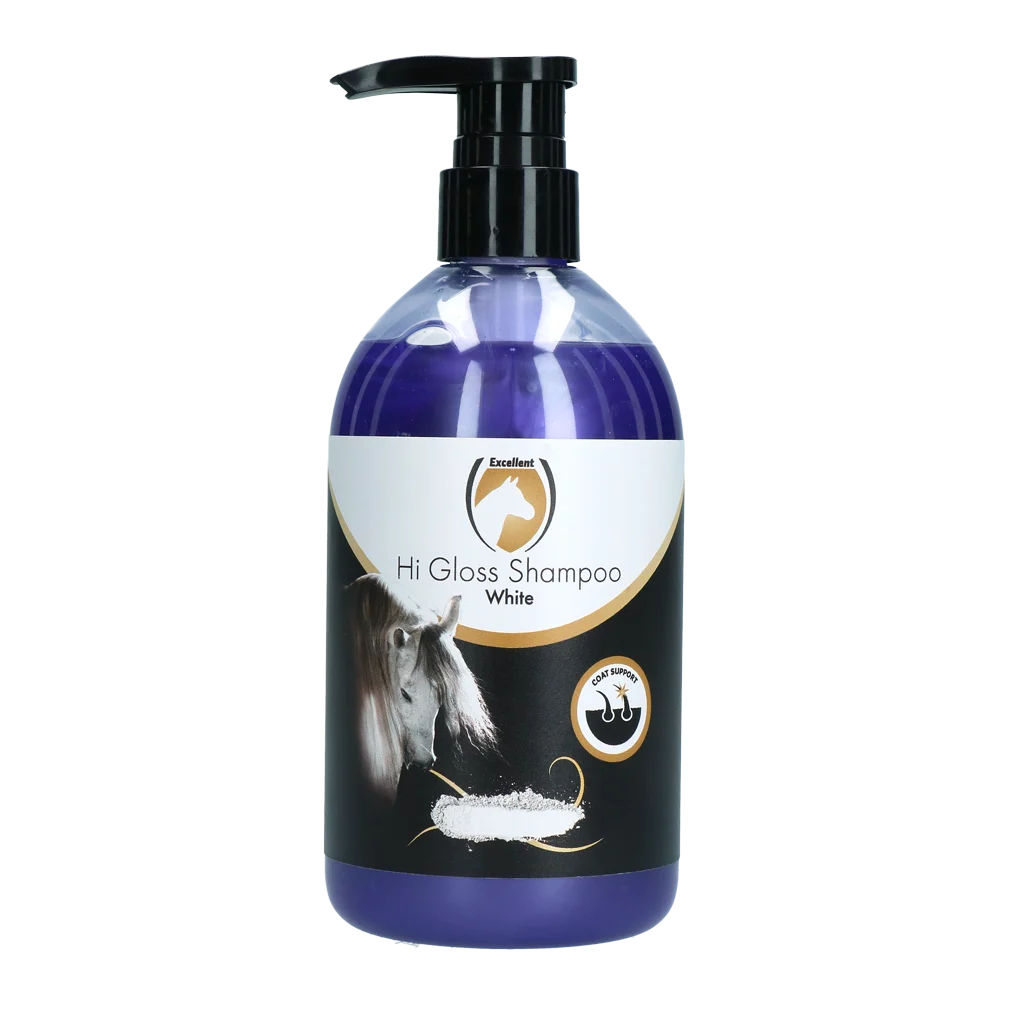 Shampooing pour chevaux pour raviver la couleur et faire briller la robe, 500 ml – Excellent Horse Hi Gloss Shampoo White – Image 1