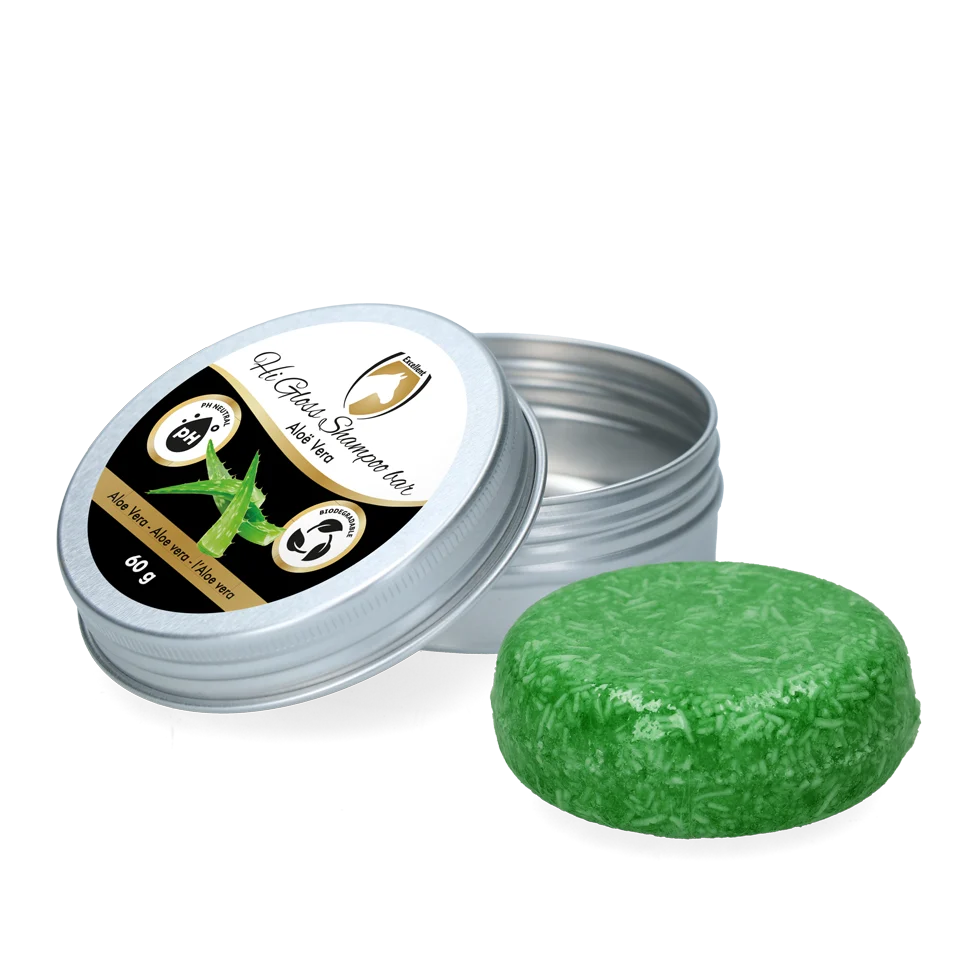 Shampoing solide pour chevaux avec après shampoing, à l’aloe vera, 60 g – Excellent Horse Hi Gloss Shampoo Bar – Image 1