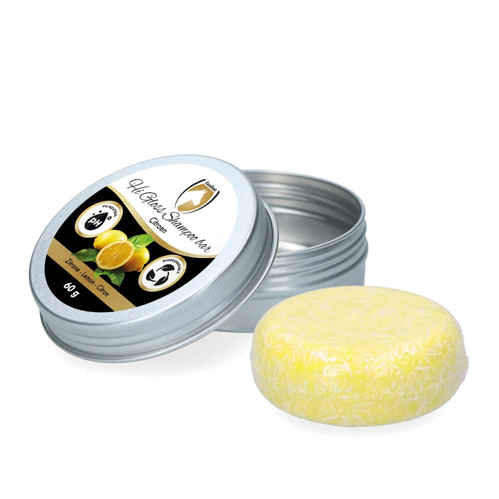Shampooing solide pour chevaux avec après-shampooing, citron, 60 g – Excellent Horse Hi Gloss Shampoo Bar – Image 1