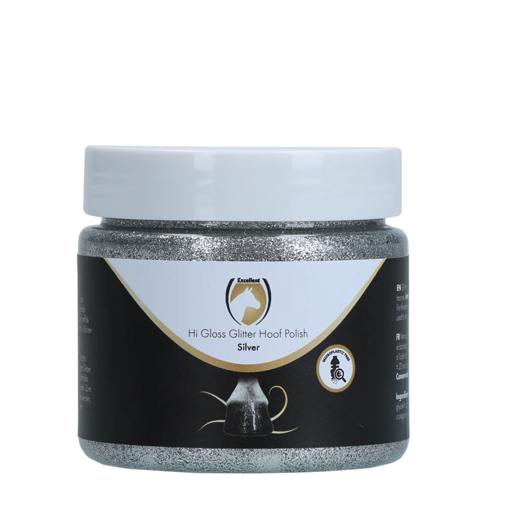 Vernis à sabots pailleté argenté, 150 ml – Excellent Horse Hi Gloss Glitter Hoof Polish – Image 1