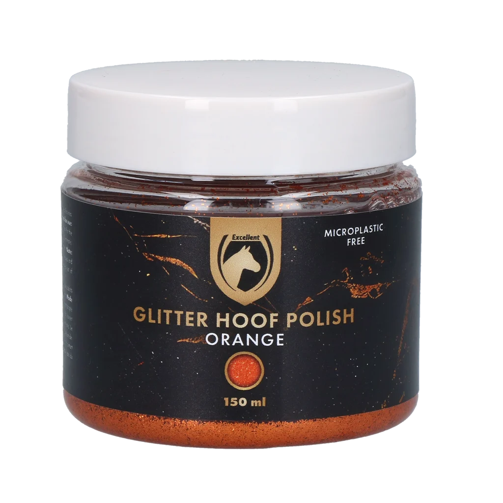 Vernis pailleté orange pour sabots, 150 ml – Excellent Horse Hi Gloss Glitter Hoof Polish – Image 1