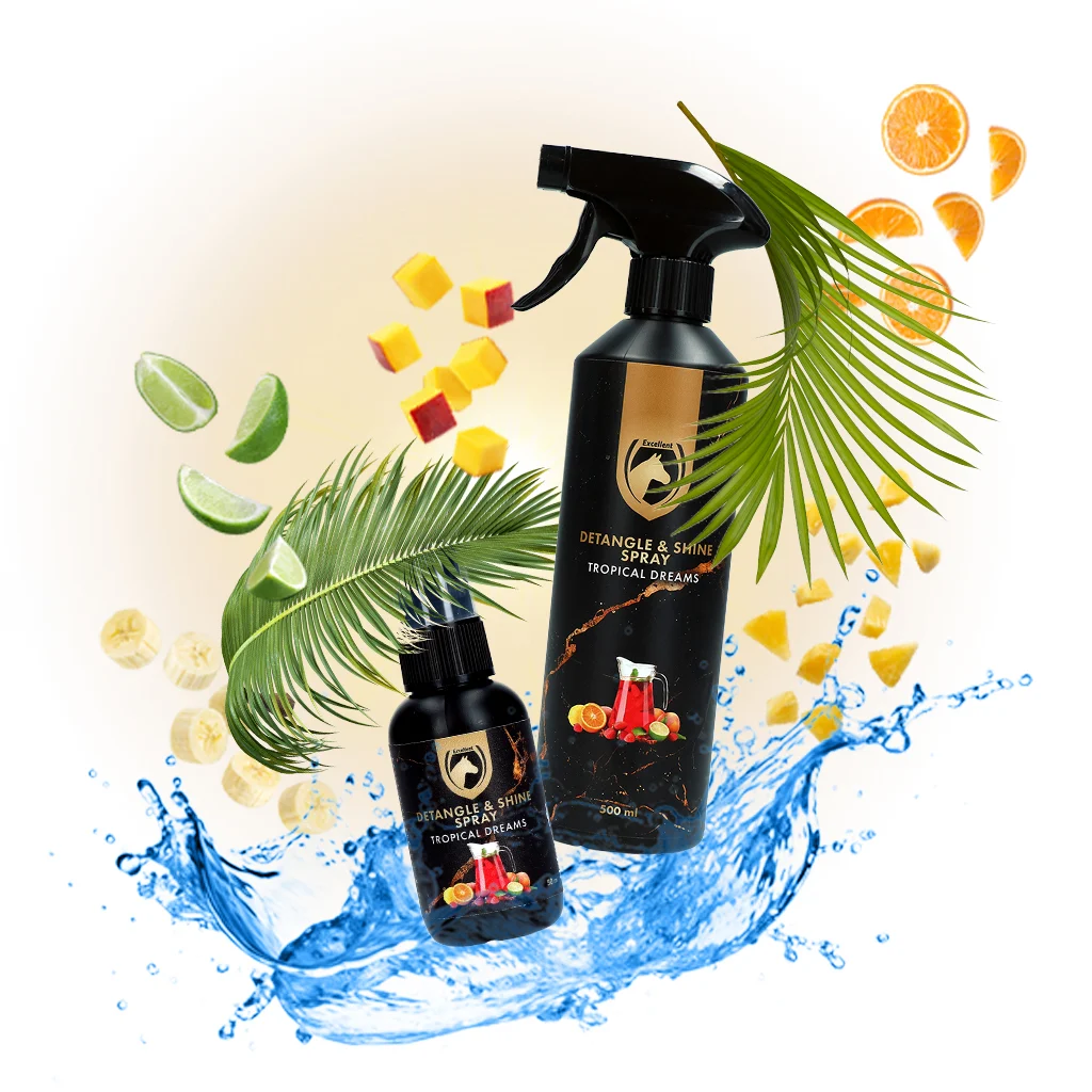 Spray démêlant pour crinière et queue, 50 ml – Excellent Horse Detangle & Shine Spray Tropical Dreams – Image 2