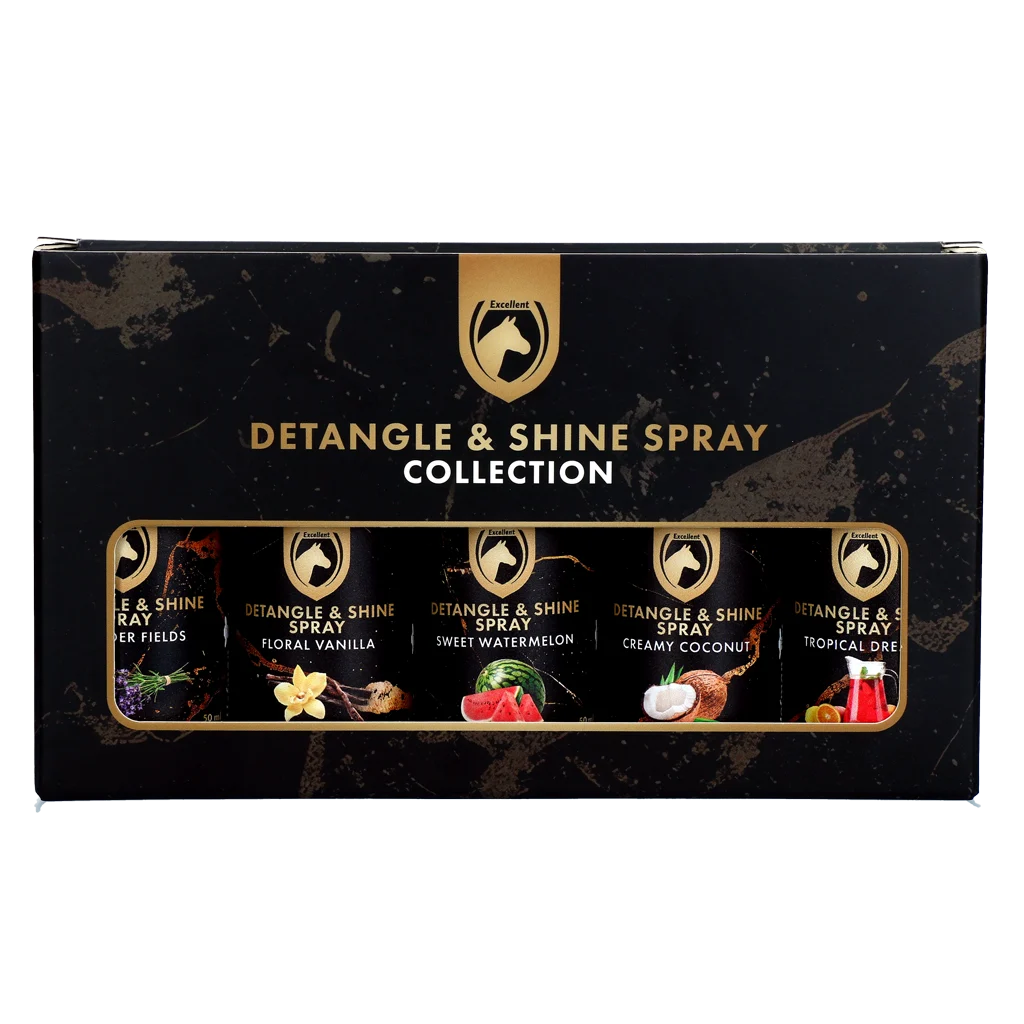 Spray démêlant pour crinière et queue, coffret cadeau 5 x 50 ml – Excellent Horse Detangle & Shine Spray – Image 1