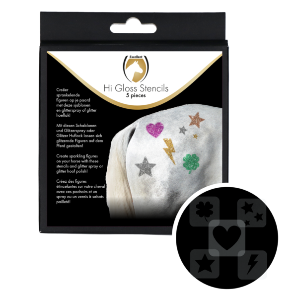 Pochoirs pour cheval pour vernis à sabots pailleté, réutilisables, 5 pièces – Excellent Hi Gloss Stencils