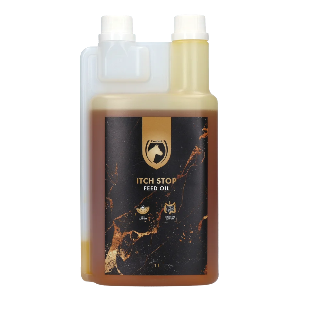 ITCH0020.png Huile alimentaire pour chevaux aux oméga 3 et oméga 6, 1 l – Excellent Horse Itch Stop Feed Oil – Image 1