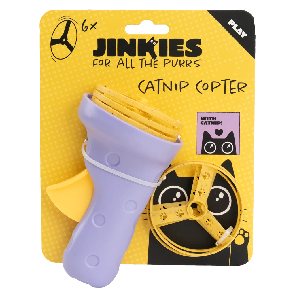 Jouet interactif pour chat avec hélices à lancer et herbe à chat – Jinkies Catnip Copter – Image 1