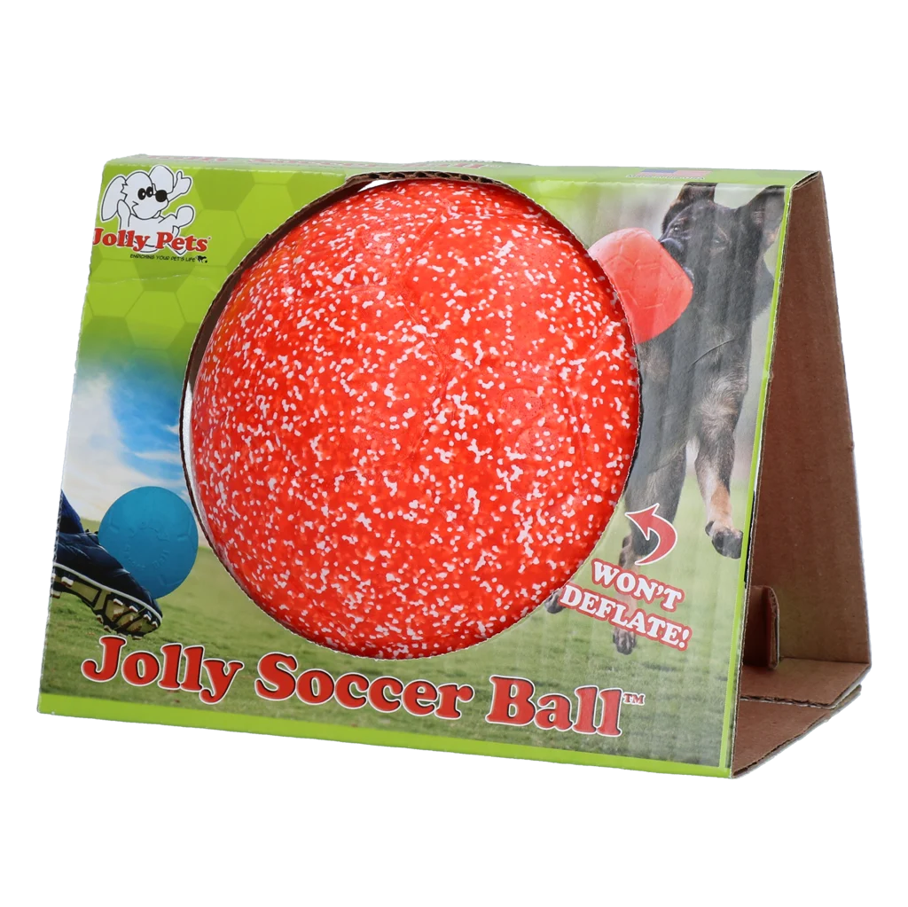 Balle de rapport pour chien, orange et blanc, 15 cm – Jolly Pets Jolly Soccer Ball – Image 1