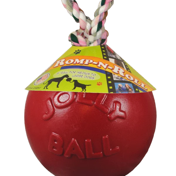 Balle pour chien avec corde, flottante, rouge M (15 cm) – Jolly Pets Romp-n-Roll
