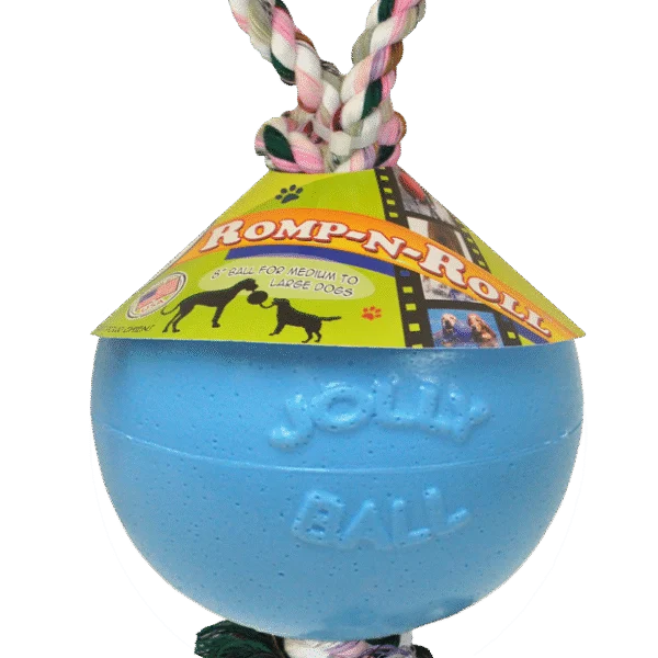 Balle pour chien avec corde, flottante, Myrtille M (15 cm) – Jolly Pets Romp-n-Roll