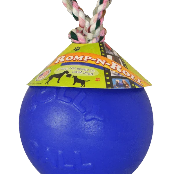 Balle pour chien avec corde, flottante, bleue M (15 cm) – Jolly Pets Romp-n-Roll