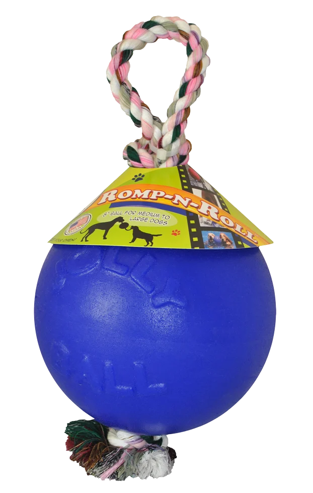 Balle pour chien avec corde, flottante, bleue M (15 cm) – Jolly Pets Romp-n-Roll