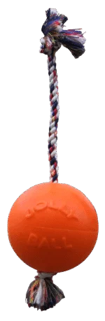 Balle pour chien avec corde, flottante, vanille M (15 cm) – Jolly Pets Romp-n-Roll